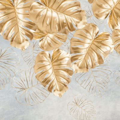 фотообои Золотые листья монстеры 3Д