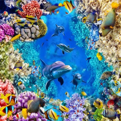 фотообои Дельфины и кораллы